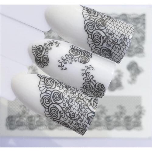 YZWLE 1 PC Black Lace Nail Art Flower Water Transfer Stickers Sexy Nail Tips Decals Beauty Manicure Decor Tools