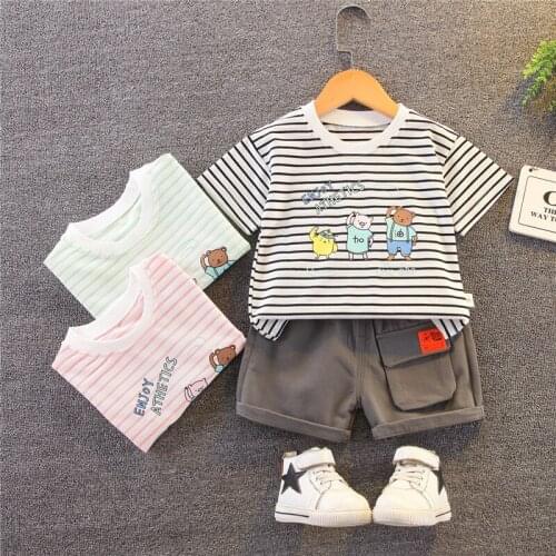 Summer Baby Clothes Suit Children Boys Girls Cartoon Bear Stripe T-Shirt+Shorts 2Pcs/Set Toddler Casual Clothing Kids Tracksuits