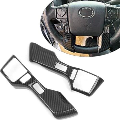 2Pcs Carbon Fiber Black Car Steering Wheel Button Cover Trim ABS Decoration For Toyota Tacoma 2016 2017 2018 2019