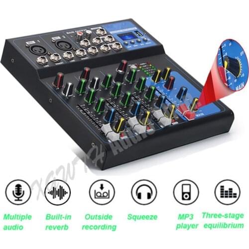 Mixer 4 Channel Audio Mixer with Bluetooth USB 48V Phantom Power for Recording DJ Stage Karaoke Music Audio Mixing Console