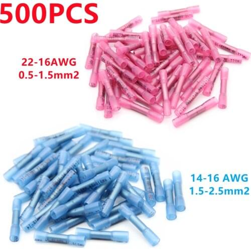 500/300Pcs Red Blue Waterproof Heat Shrink Wire Connectors Insulated Butt Electrical Wire Cable Crimp Terminals Connector Kit