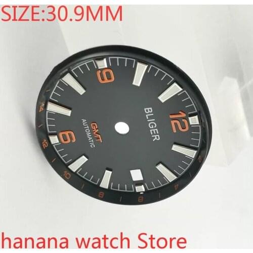 Bliger 30.9mm premium watch accessories 6 9 12 dial mens watch GMT for Eta 2824/2836 Miyota 8215/8205/821a MH35 36