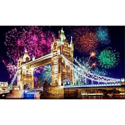 New 5D DIY AB diamond embroidery painting famous bridge building full circle square embroidery city night mosaic wall decoration