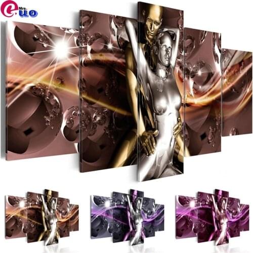 Metal Ball Diamond Painting Embroidery 5 Pieces Couple Poster Diamond Mosaic Abstract Wall Art Multi-Pictures Bedroom Home Decor