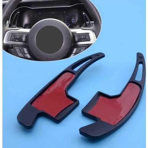 Aluminum Alloy 1 Pair Black Steering Wheel Shift Paddle Shifter Trim Cover Fit for Ford Mustang 2015 2016 2017