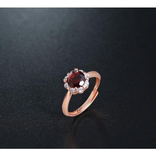 DAIMI Burgundy Garnet Ring Female 925 Sterling Silver Open Ring