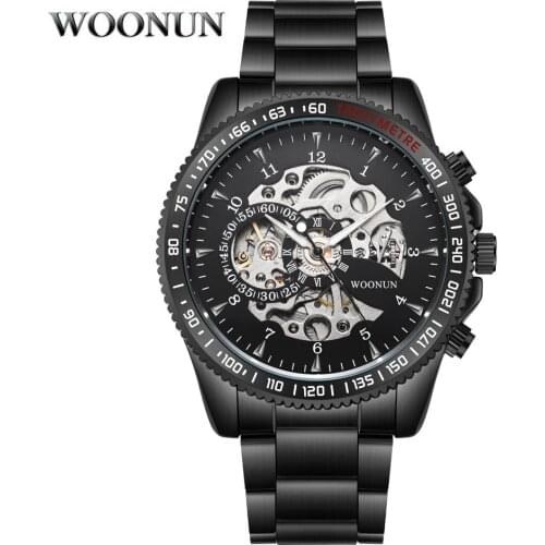 Men Mechanical Watches Men Skeleton Watches Fashion Steampunk Black Stainless Steel Automatic Self Wind Watch Relogio Masculino