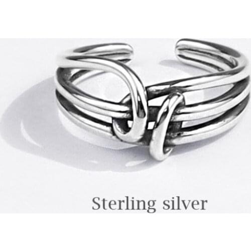 Season Gate 925 Sterling Silver Trendy Personality Irregular Twining Tie Adjustable Size Open Ring SR137