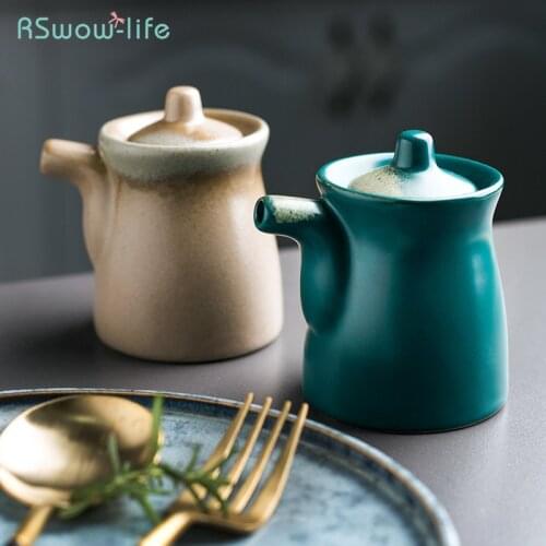 Japanese Style Kiln Glazed Ceramic Flavoring Pot Flavoring Vinegar Pot Flavoring Oil Sauce Container Retro With Handle Spice Jar