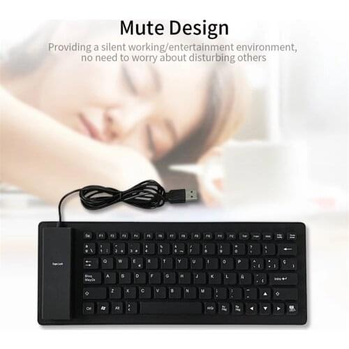 USB Foldable 84-Key Spanish Keyboard Waterproof Soft Silicone Dustproof for Desktop Computer Notebook Laptop Black