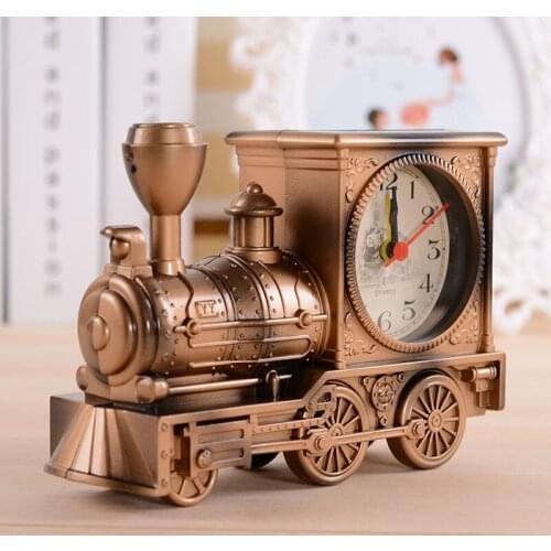 Creative ornaments retro Antique Locomotive clock Desktop bedside pointer type clock alarm clock plastic crafts for bedroom