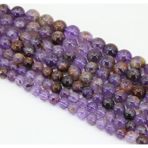 Brilliant 5-10mm natural A+ purple ghost round stone loose beads crystal making diy necklace bracelet women jewel 15" B3468