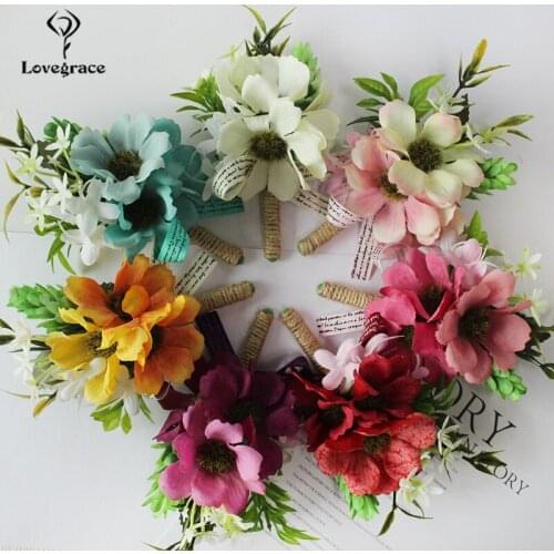 Lovegrace Silk Mini Sunflower Boutonniere Wedding Corsages and Boutonnieres Women Dress Brooch Wedding Corsage Bracelet Flowers