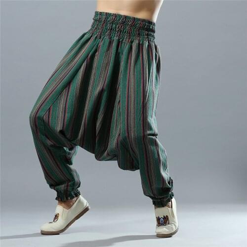 Men Yoga Pants Loose Wide Leg Cotton Linen India Nepal Male Harem Yoga Trousers Casual Sports Crotch Pants Bloomers for Men