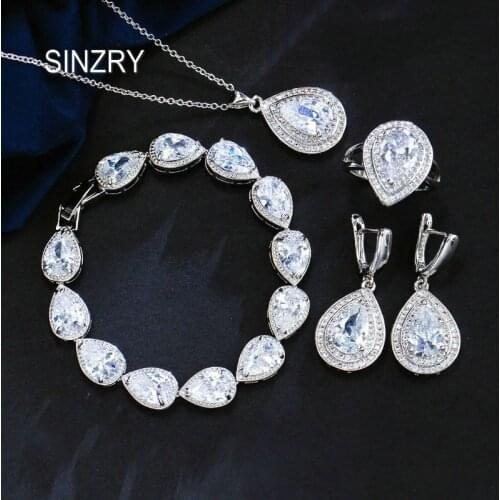 SINZRY new gorgous 4pcs bridal jewelry set cubic Zirconia watedrop flash Pendant Necklace Earring bracelet ring Jewelry sets