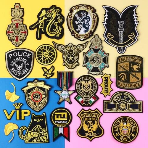 Wholesale Gold Embroidery Military Rank Patches for Clothing Tactical Morale Army Police Logo Iron on Clothes Badge Appliques