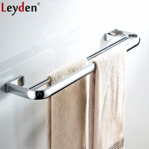 Leyden Wall Mounted Chrome Solid Brass Bathroom Double Towel Bars Silver Towel Holders Towel Rails Bathroom Accessories