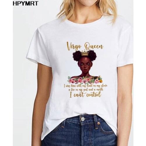 New Summer T Shirt Fashion Women Harajuku Virgo Black Queen Printed T-Shirt Female Tops 90s Girls Graphic Tee shirt Clothing Top