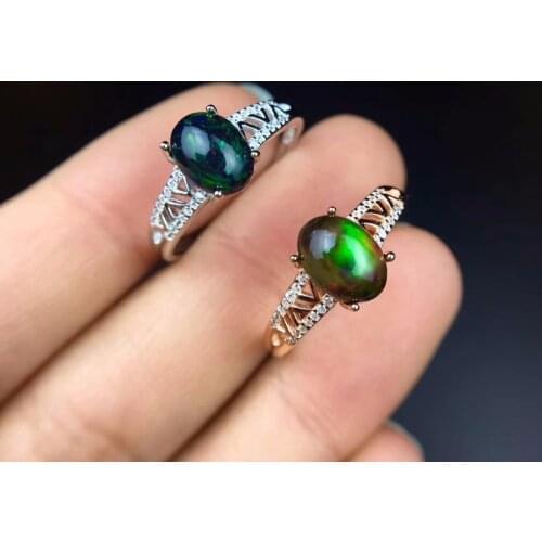 New products, natural black Opal ring, 925 silver inlay, hot selling. From Australia