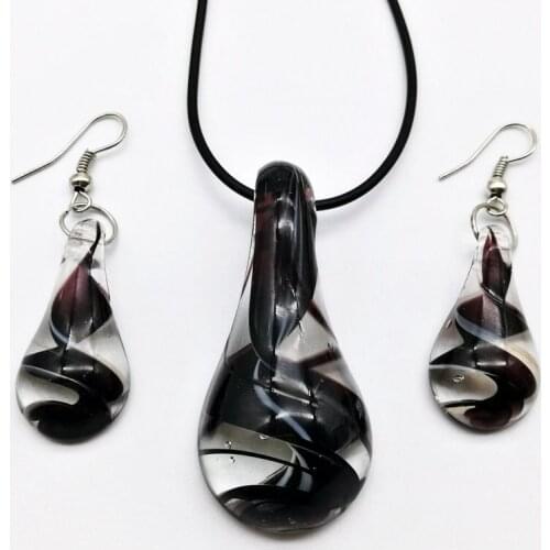 Fashion 5 set Glass Murano Floral Leaf Shape Pendant Necklace Earrings Free Shipping
