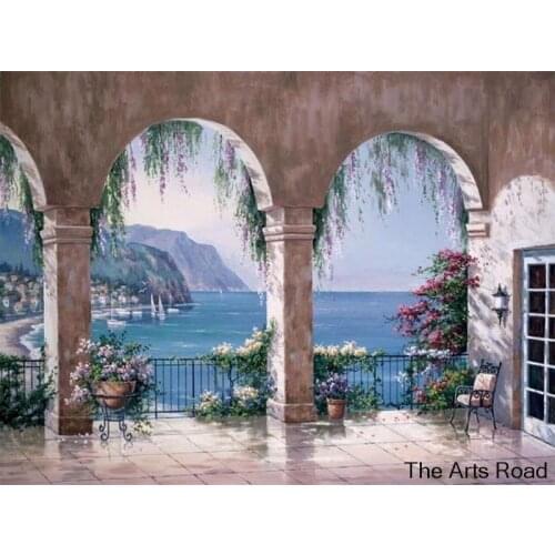 Landscape Canvas Oil Painting for Home Decoration Handpainted Wall Art Mediterranean No Framed
