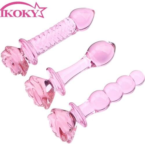 Pink Rose Flower Shape Anal Plug Adult Products Prostate Massager Glass Dildo Anal Bead Butt Stimulation Sex Toys for Women