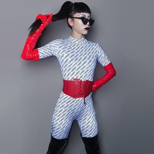 Printed Letters Jumpsuit Nightclub Ds Gogo Dancing Clothing Bar Women Bodysuit Pole Dance Costume Jazz Dancer Outfits VDB3665