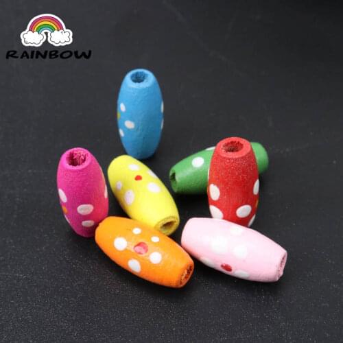 Mixed Round Oval Ball Dot Pattern Wooden Spacer Beads For Jewelry making DIY 15x7mm 100pcs