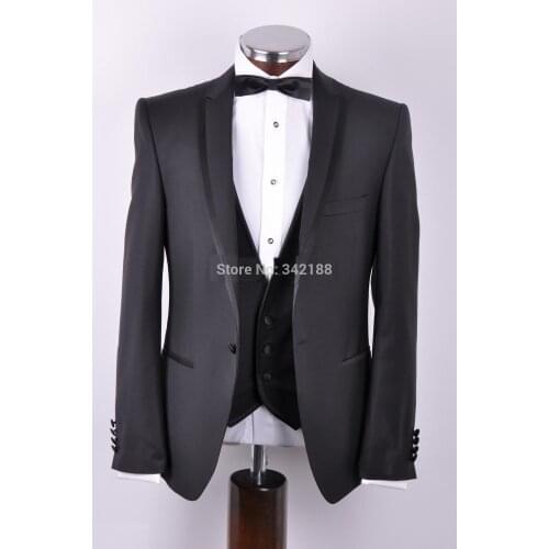 Charcoal One button Peak Lapel Groom Tuxedos Groomsmen Men Wedding Suits/wester suitswedding men clothes