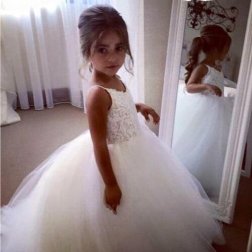 Wedding tulle lace long girl dress party Christmas dress white flower girl dress child princess net skirt child