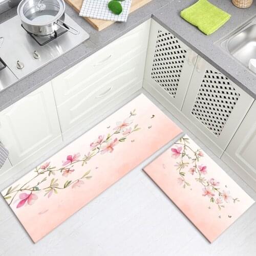 Fresh Floral Pink Floor Mat For Kitchen Room Flannel Doormat Absorbent Entrance Mat Bedside Mat For Girl Room Hallway Mat