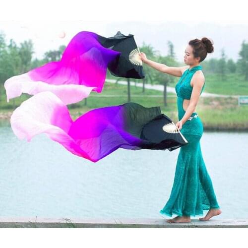 New dyed color 100% real silk Fan Veils for Oriental Dance long Professional Stage Performance Dancing Props Fan Veil