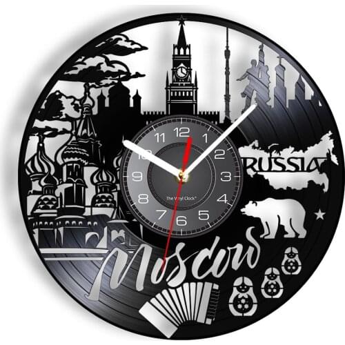 Moscow Skyline Vinyl Album Re-purposed Record Clock Vintage Album Russian Home Decor Wall Clock Russia Cityscape Travel Gift