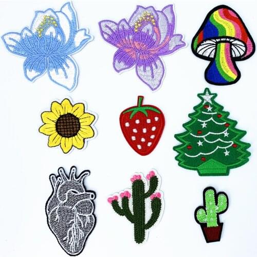 WhatIlife Embroidery Cartoon Sunflower Mushroom Lotus Pattern Patches Sticker Sewn Iron On Clothes Backpack Badges Appliques