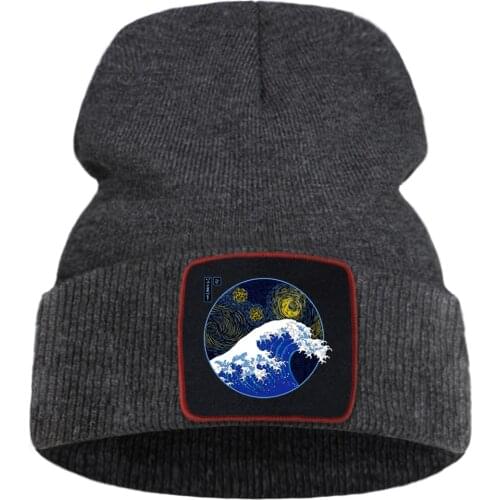 Waves Japan Cartoon Funny Printed Winter Cap Street Fashion Warm Beanie Caps Simple Casual Unisex Caps Quality Comfort Hat
