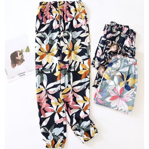 Japanese style cotton trousers ladies spring and summer thin section 100% cotton multicolor pajamas trousers anti-mosquito pants