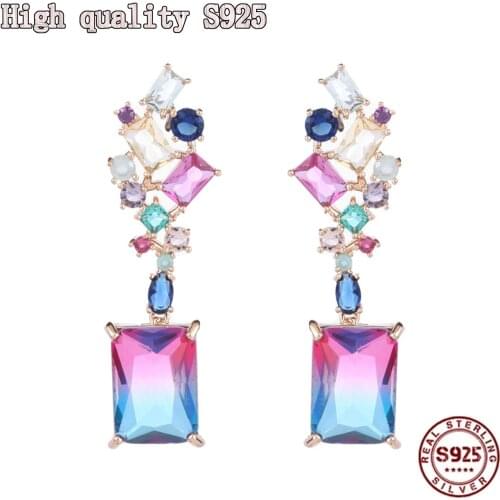 High Quality Geometric Irregular Zircon Color S925 Silver Needle Earrings Rainbow Dream Gradient Womens Earrings Jewellery