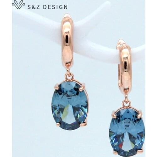 S&Z 2019 New Oval Cubic Zirconia Egg Shape Dangle Earrings 585 Rose Gold Korean For Women Girls Jewelry Wedding Party Gift