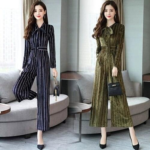 2019 Spring New Large Size Womens Spring And Autumn Fashion Gold Velvet Jumpsuit Suit Trend Loose