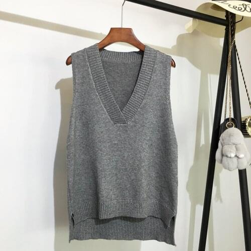 V-neck knitted vest womens sweater new autumn and winter Korean style loose sweater all-match sleeveless sweater ladies