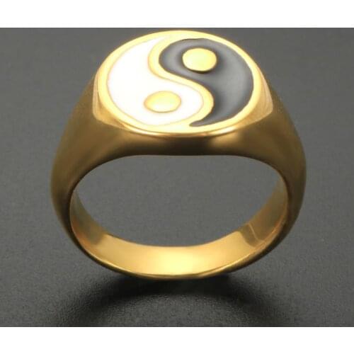ZMFashion Taoist Bagua Yin Yang Tai Chi Mens Ring Enamel Dripping Glue Ring For Women Vintage Ring Jewelry Gift
