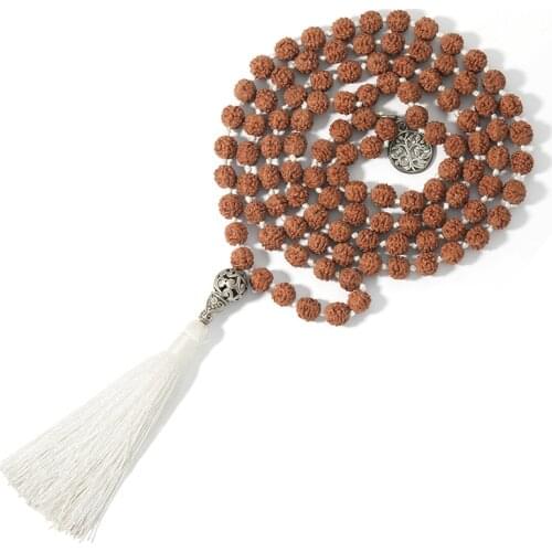 108 Mala Bodhi Seed Rudraksha Beaded Knotted Tree of Life Pendant Meditation Yoga Blessing Lucky Jewelry Long Tassel Necklace