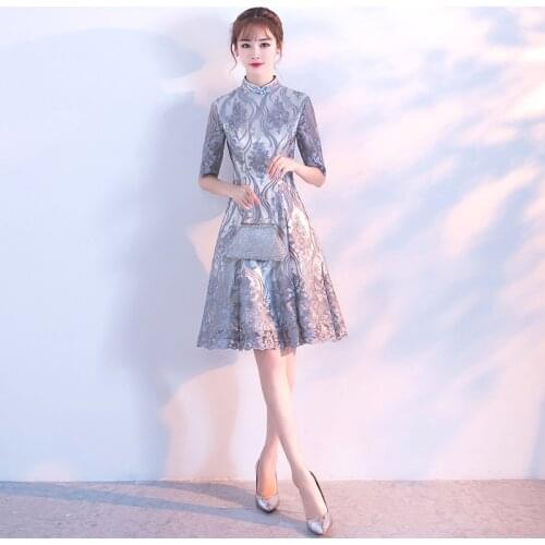 2020 New Wedding Prom Party Evening Cheongsam Dress Oriental Chinese Style Woman Elegant Embroidery chinese traditional dress