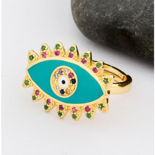 4 Colors Choice Open Enamel Adjustable Rings Evil Eye Rings Crystal Jewelry Zircon Copper Charm Rings For Women Birthday Gift