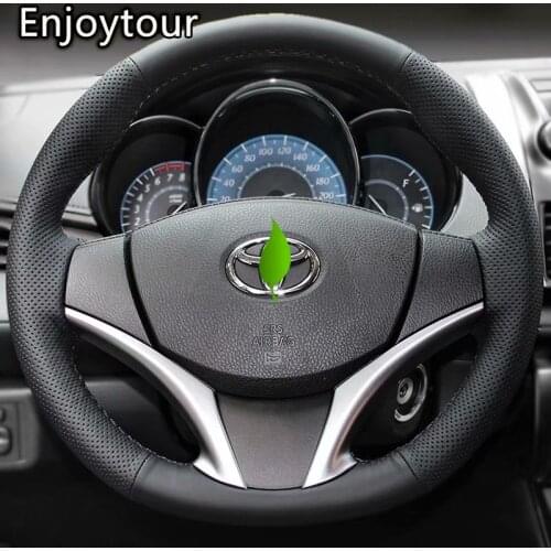 Styling Leather Hand Sewing Car Steering Wheel Cover 38cm Accessories for Toyota vios 2014 2015 2016 2017