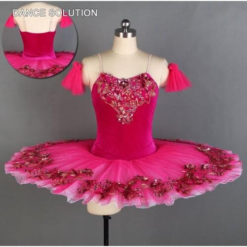 Rose Red Pancake Tutu with Velvet Camisole Adult & Child Dance Dress Professional Ballet Tutu Ballerina Solo Costumes BLL083