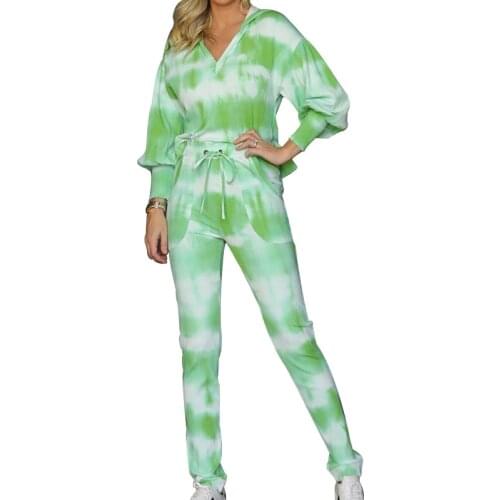 BAMBOOBOY New Fashion Print Tie Dye Top Pants Casual Sport Two Piece Set FC1004