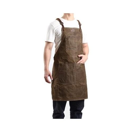 Waxed canvas with leather apron work pinafore retro gardening aprons blue apron barbecue apron waterproof