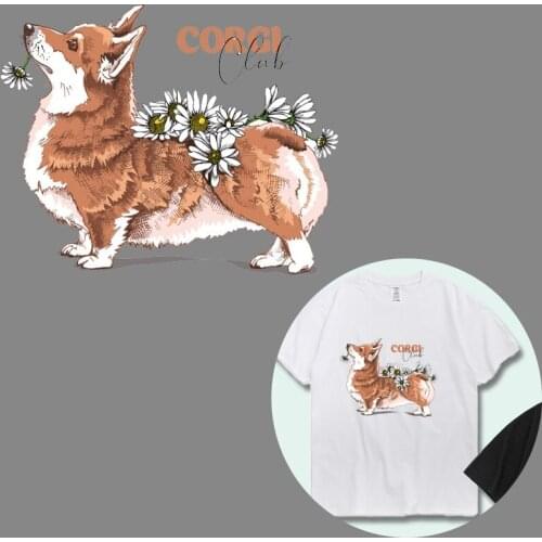 French Corgi Dogs Iron on Heat Transfer Printing Patches Stickers for Clothes DIY Appliques Washable Animal Patches Wholesale