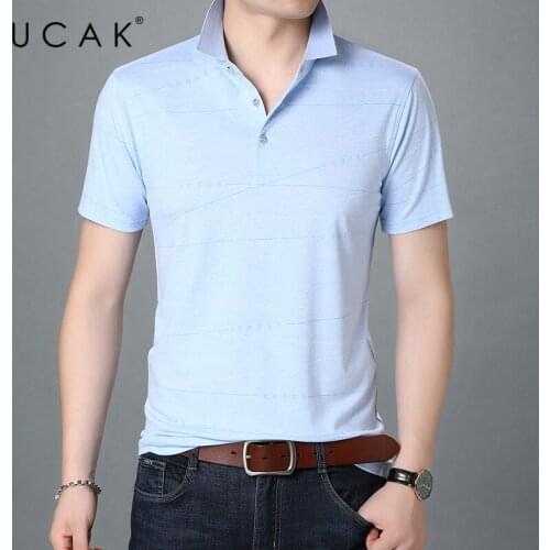 UCAK Brand Streetwear Solid Color Short Sleeve T-Shirts Men Clothing Summer New Turn-Down Collar Casual T Shirt Homme U5441